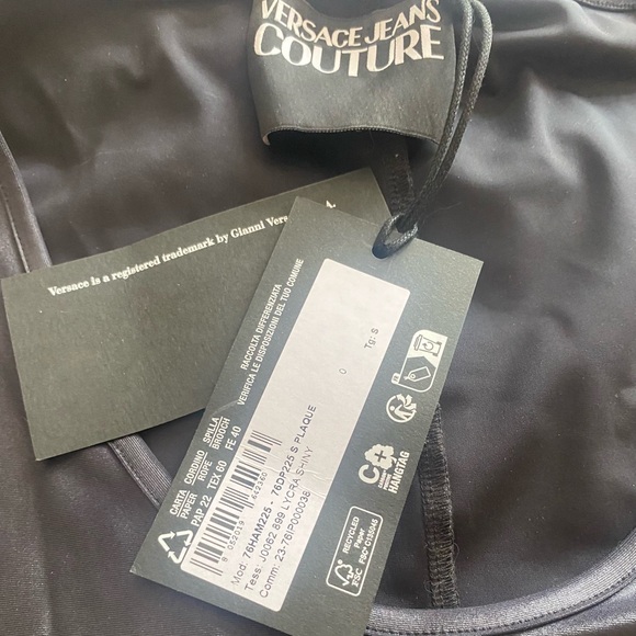 NWT Versace Jeans Couture Black Shiny Asymmetrical Cutout Bodysuit Size Small - Picture 4 of 5